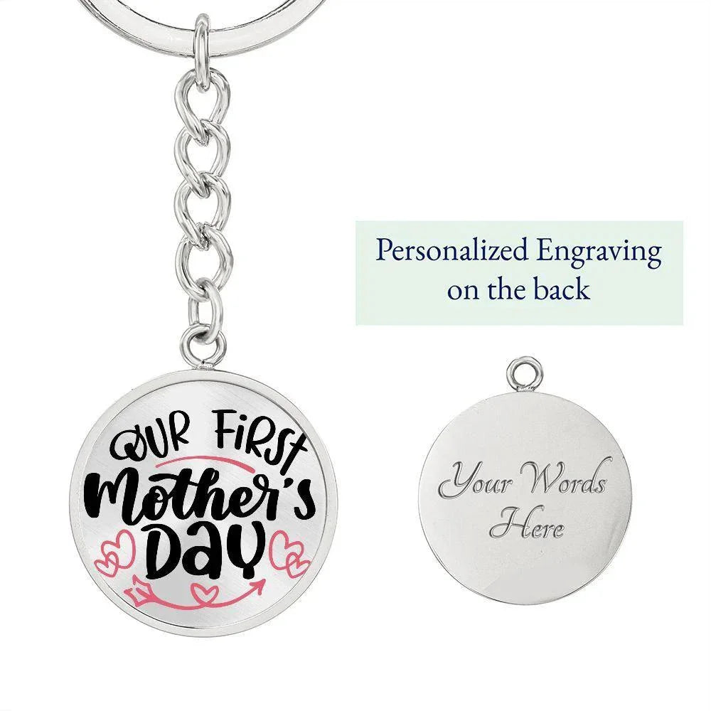 Our First Mother’s Day Engraved Circle Keychain – New Mom Gift, Stainless Steel Keepsake for First Mother’s Day, Baby’s First Mother’s Day Gift