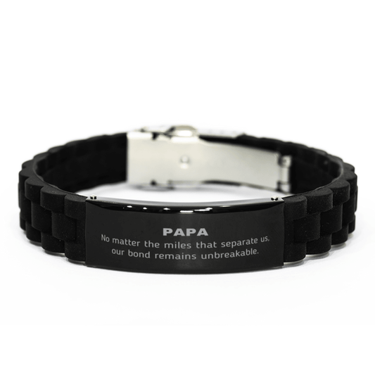 Papa Long Distance Relationship Gifts, No matter the miles that separate us, Cute Love Black Glidelock Clasp Bracelet For Papa, Birthday Christmas Unique Gifts For Papa - Mallard Moon Gift Shop