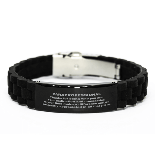 Paraprofessional Black Glidelock Clasp Engraved Bracelet - Thanks for being who you are - Birthday Christmas Jewelry Gifts Coworkers Colleague Boss - Mallard Moon Gift Shop