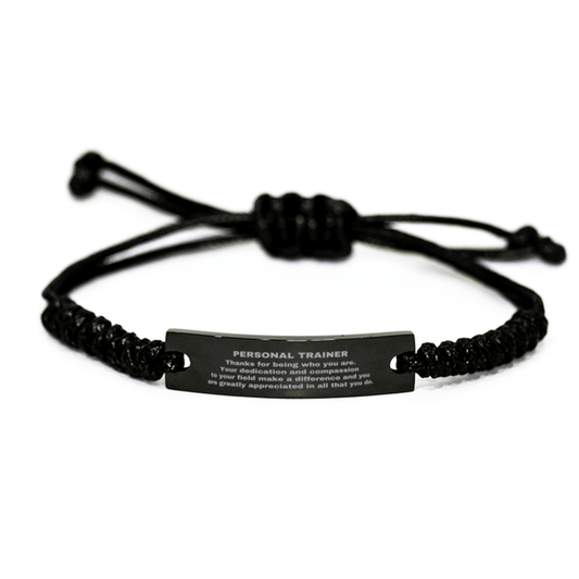 Personal Trainer Black Braided Leather Rope Engraved Bracelet - Thanks for being who you are - Birthday Christmas Jewelry Gifts Coworkers Colleague Boss - Mallard Moon Gift Shop