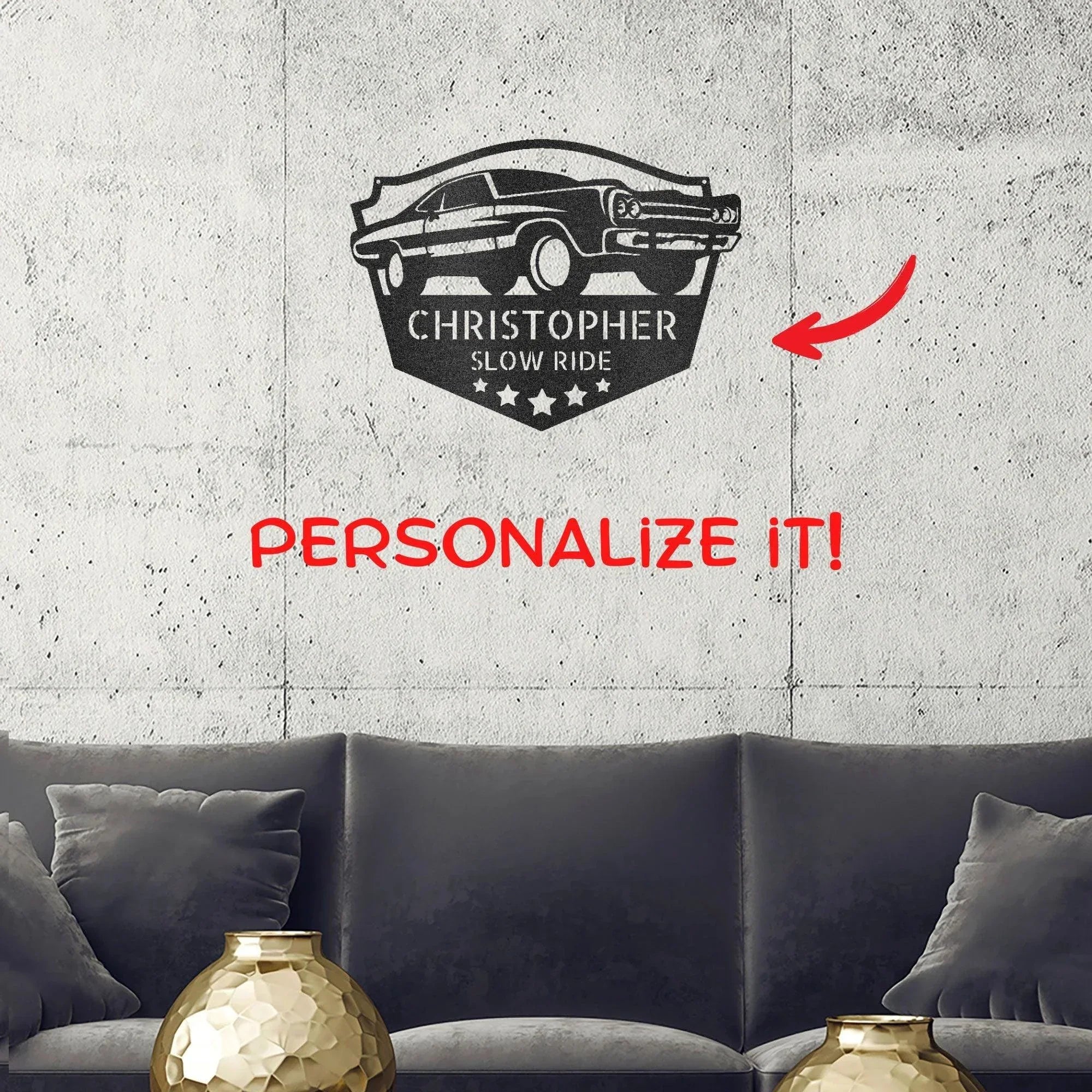Classic Car Custom Name Indoor Outdoor Steel Wall Sign