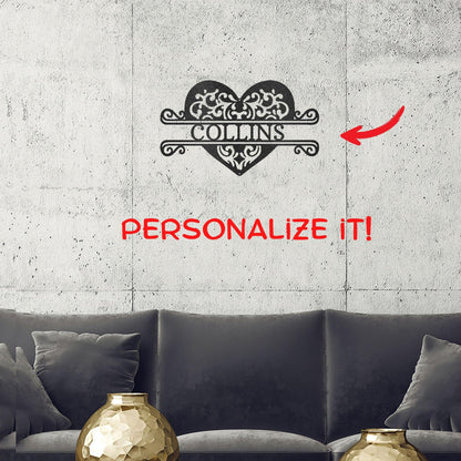 Fancy Heart Custom Name Steel Wall Sign - Mallard Moon Gift Shop