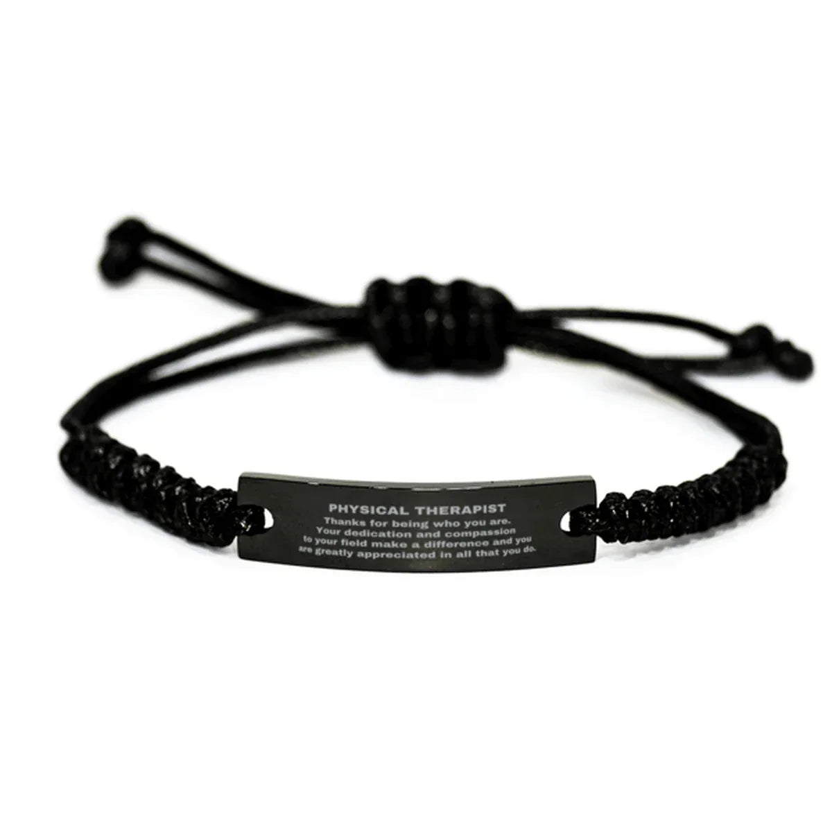 Physical Therapist Black Braided Leather Rope Engraved Bracelet - Thanks for being who you are - Birthday Christmas Jewelry Gifts Coworkers Colleague Boss