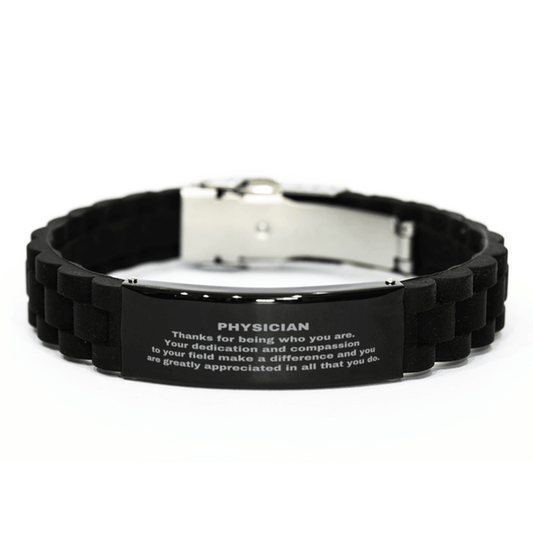 Physician Black Glidelock Clasp Engraved Bracelet - Thanks for being who you are - Birthday Christmas Jewelry Gifts Coworkers Colleague Boss - Mallard Moon Gift Shop