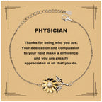 Physician Sunflower Bracelet - Thanks for being who you are - Birthday Christmas Jewelry Gifts Coworkers Colleague Boss