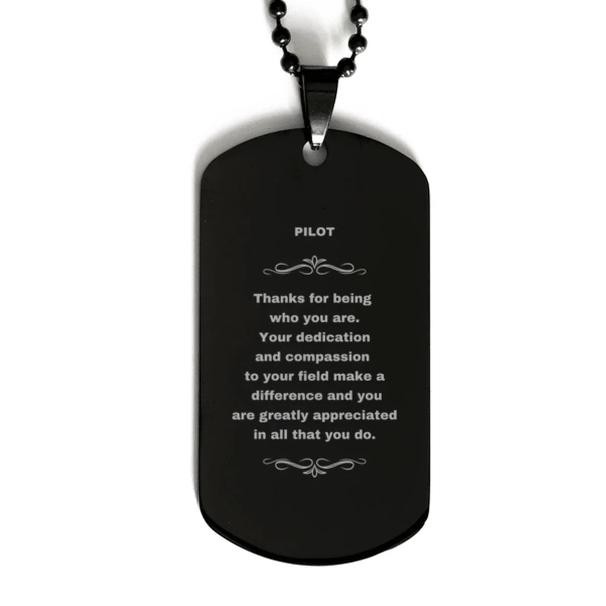 Pilot Black Dog Tag Engraved Necklace - Thanks for being who you are - Birthday Christmas Jewelry Gifts Coworkers Colleague Boss