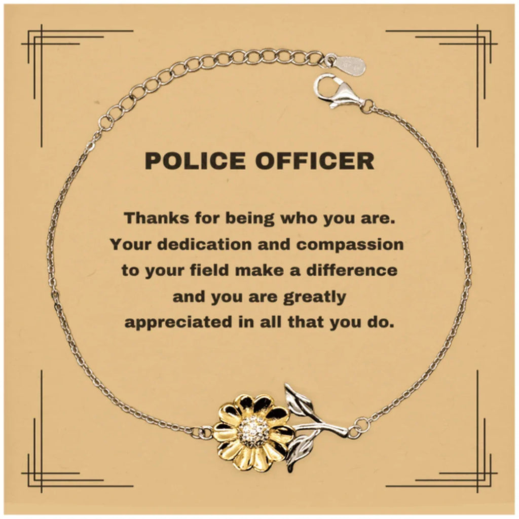 Police Officer Sunflower Bracelet - Thanks for being who you are - Birthday Christmas Jewelry Gifts Coworkers Colleague Boss