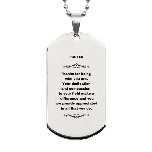 Porter Silver Dog Tag Engraved Necklace - Thanks for being who you are - Birthday Christmas Jewelry Gifts Coworkers Colleague Boss - Mallard Moon Gift Shop