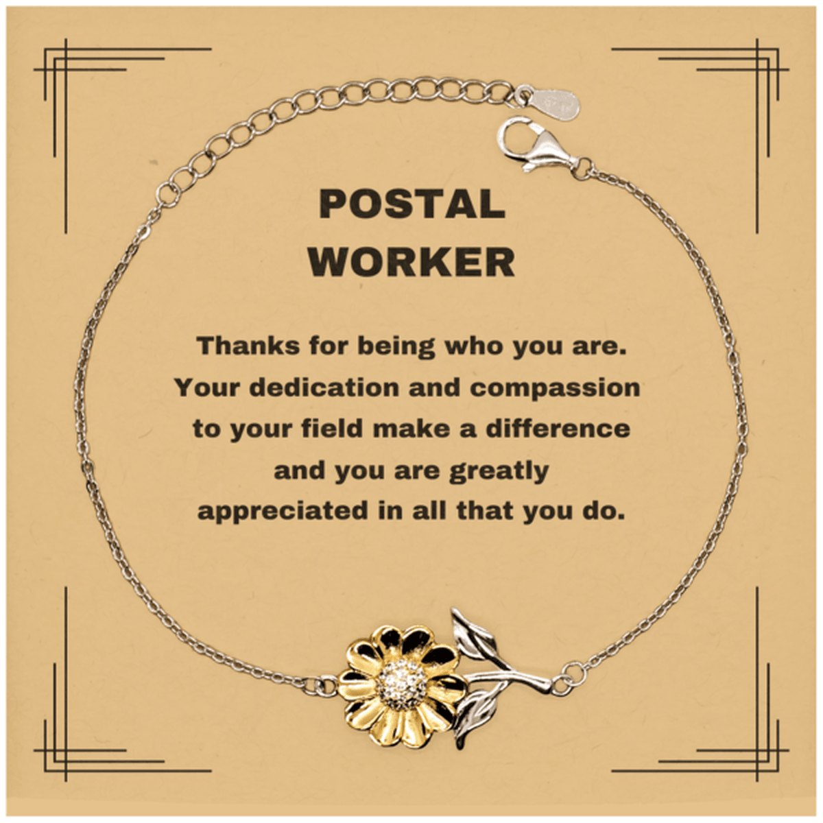 Postal Worker Sunflower Bracelet - Thanks for being who you are - Birthday Christmas Jewelry Gifts Coworkers Colleague Boss - Mallard Moon Gift Shop