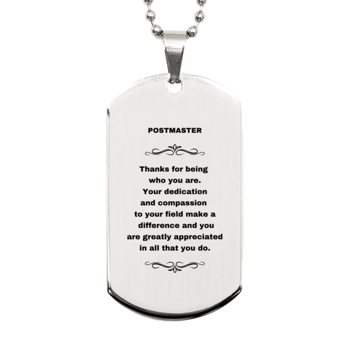 Postmaster Silver Dog Tag Engraved Necklace - Thanks for being who you are - Birthday Christmas Jewelry Gifts Coworkers Colleague Boss