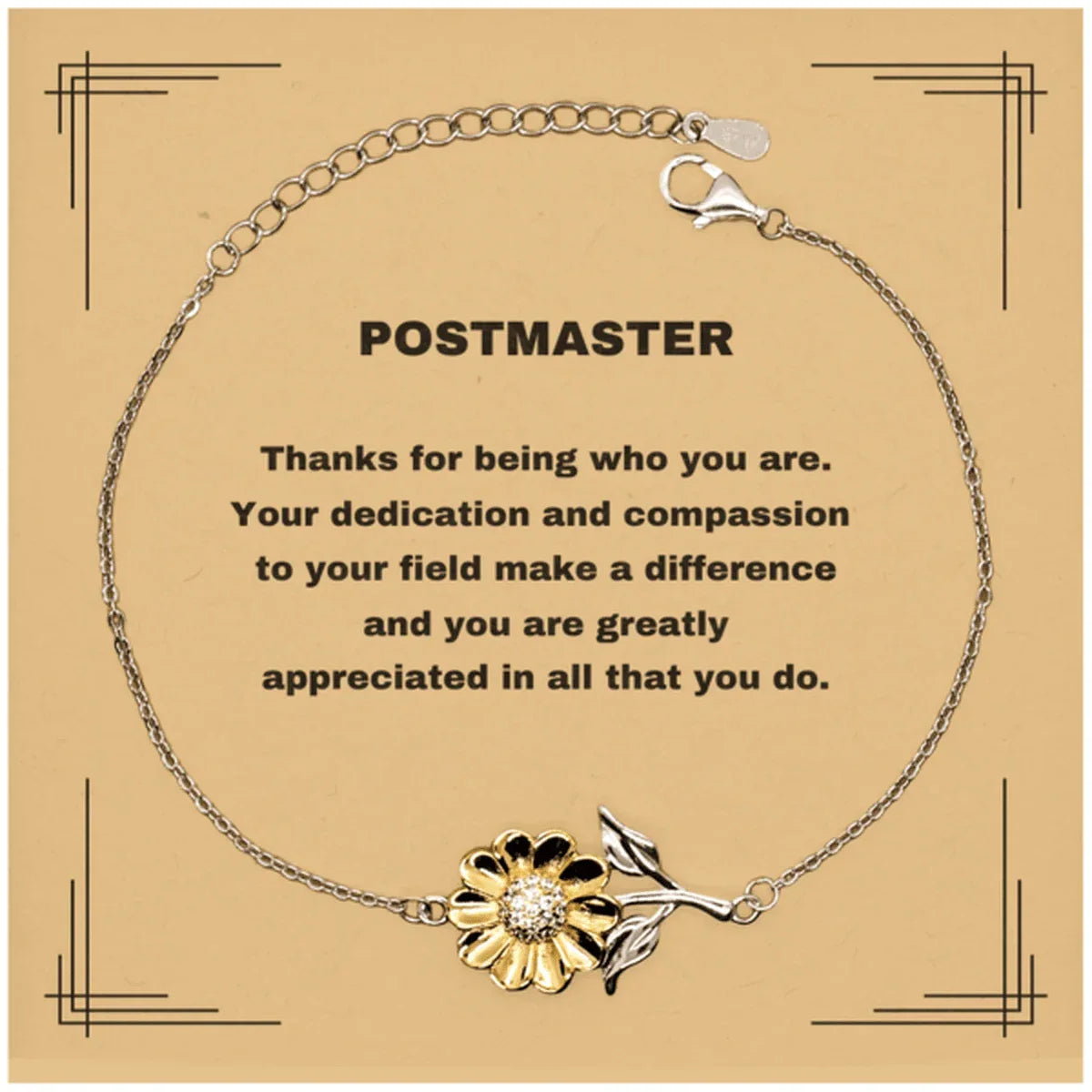 Postmaster Sunflower Bracelet - Thanks for being who you are - Birthday Christmas Jewelry Gifts Coworkers Colleague Boss