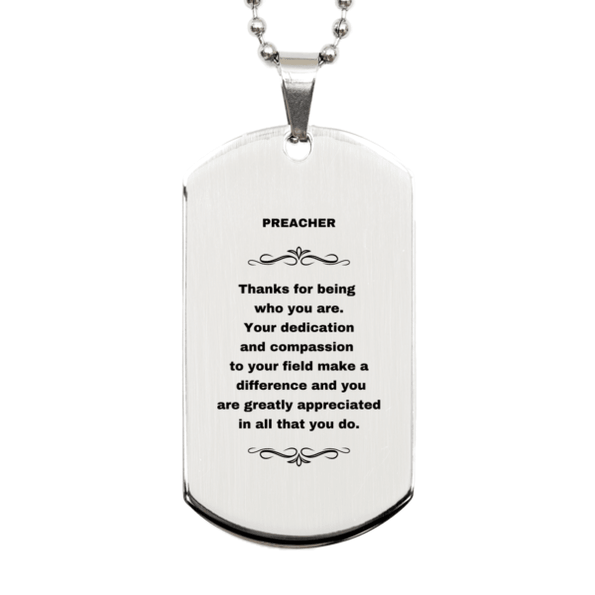 Preacher Silver Dog Tag Engraved Necklace - Thanks for being who you are - Birthday Christmas Jewelry Gifts Coworkers Colleague Boss - Mallard Moon Gift Shop