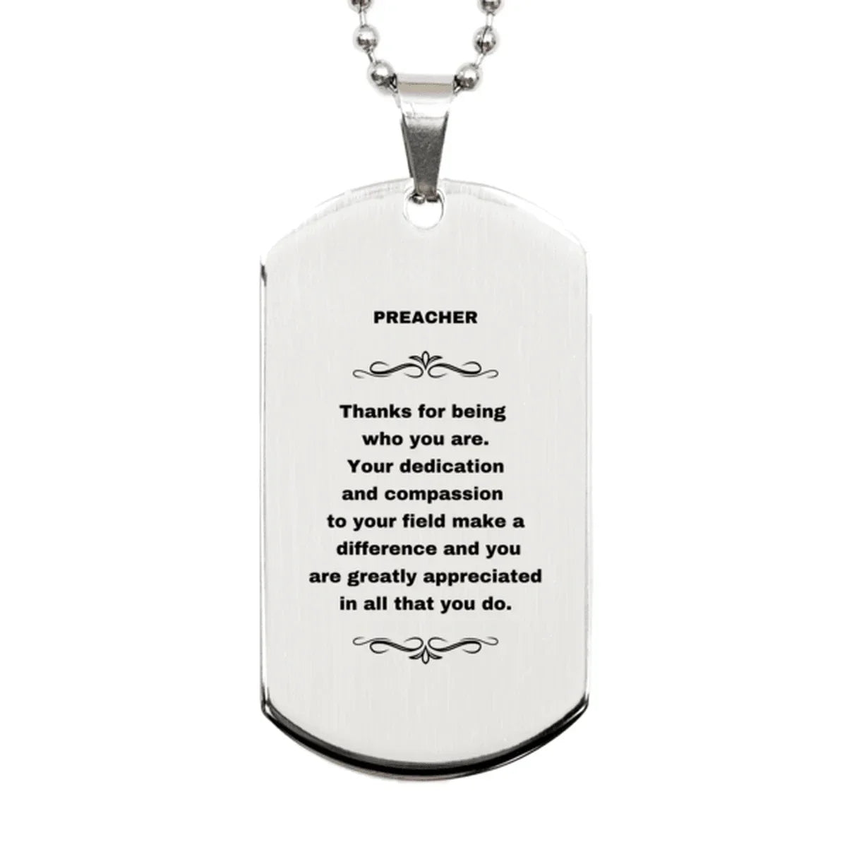 Preacher Silver Dog Tag Engraved Necklace - Thanks for being who you are - Birthday Christmas Jewelry Gifts Coworkers Colleague Boss