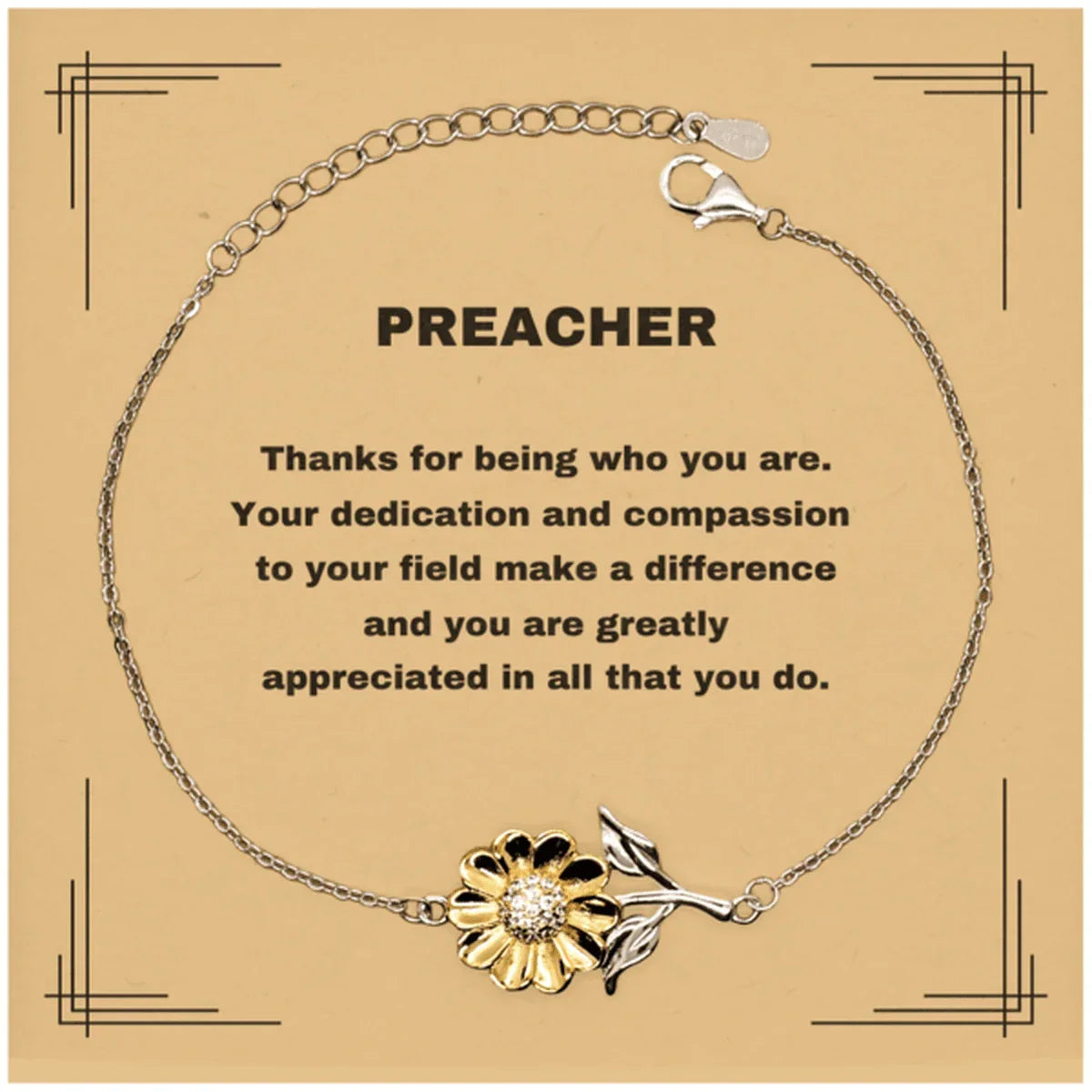 Preacher Sunflower Bracelet - Thanks for being who you are - Birthday Christmas Jewelry Gifts Coworkers Colleague Boss