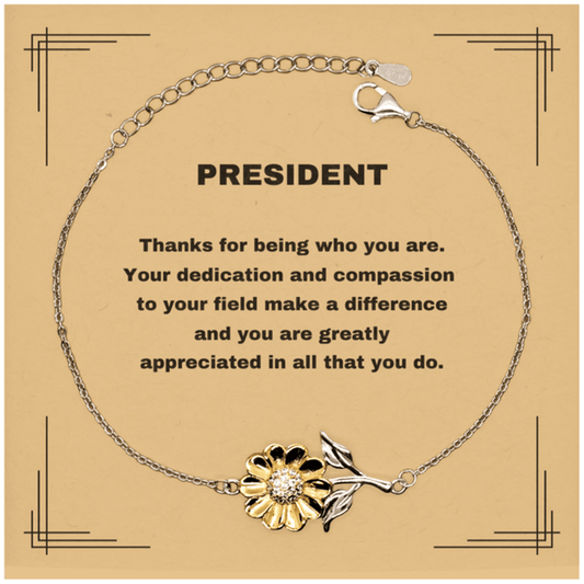 President Sunflower Bracelet - Thanks for being who you are - Birthday Christmas Jewelry Gifts Coworkers Colleague Boss - Mallard Moon Gift Shop