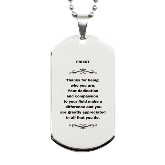 Priest Silver Dog Tag Engraved Necklace - Thanks for being who you are - Birthday Christmas Jewelry Gifts Coworkers Colleague Boss - Mallard Moon Gift Shop