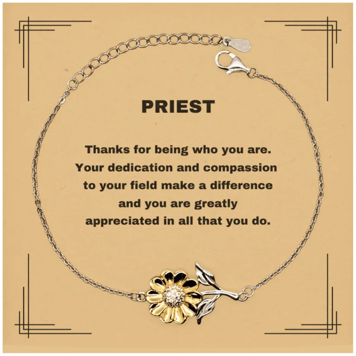 Priest Sunflower Bracelet - Thanks for being who you are - Birthday Christmas Jewelry Gifts Coworkers Colleague Boss