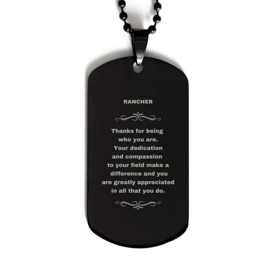 Rancher Black Dog Tag Engraved Necklace - Thanks for being who you are - Birthday Christmas Jewelry Gifts Coworkers Colleague Boss - Mallard Moon Gift Shop