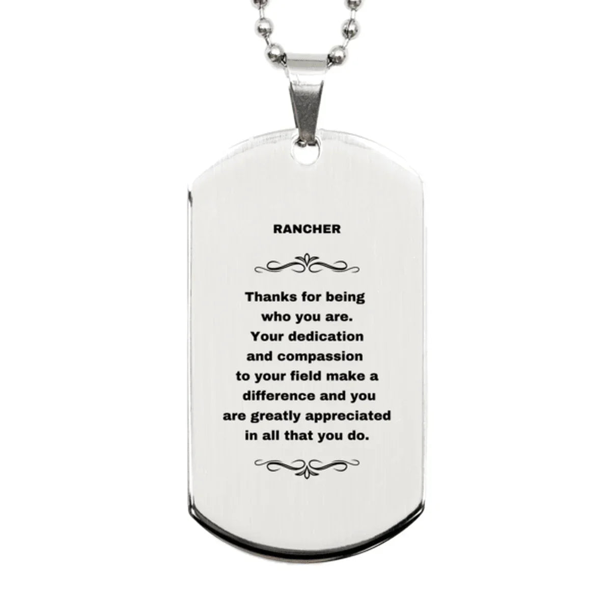 Rancher Silver Dog Tag Engraved Necklace - Thanks for being who you are - Birthday Christmas Jewelry Gifts Coworkers Colleague Boss