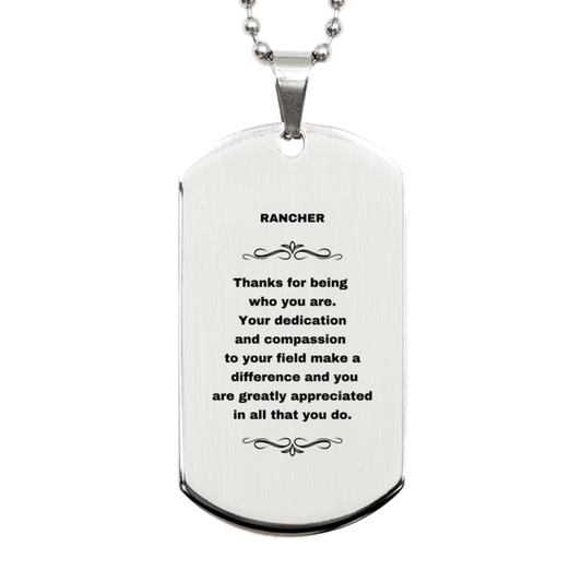 Rancher Silver Dog Tag Engraved Necklace - Thanks for being who you are - Birthday Christmas Jewelry Gifts Coworkers Colleague Boss - Mallard Moon Gift Shop