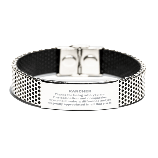 Rancher Silver Shark Mesh Stainless Steel Engraved Bracelet - Thanks for being who you are - Birthday Christmas Jewelry Gifts Coworkers Colleague Boss - Mallard Moon Gift Shop