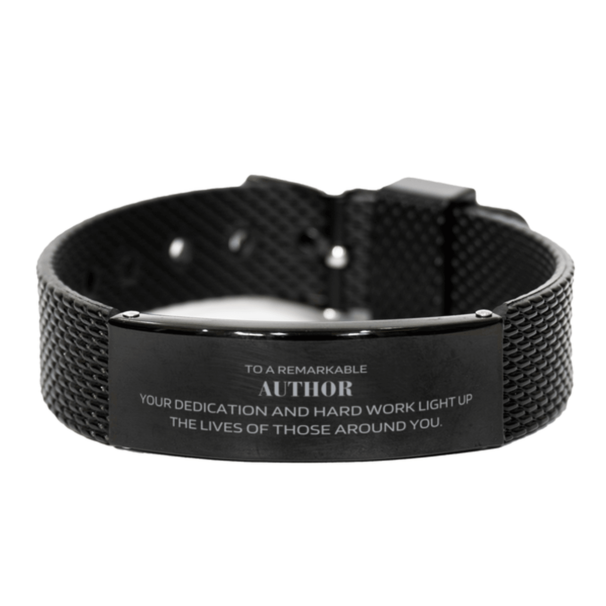 Remarkable Author Gifts, Your dedication and hard work, Inspirational Birthday Christmas Unique Black Shark Mesh Bracelet For Author, Coworkers, Men, Women, Friends - Mallard Moon Gift Shop