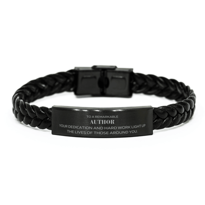 Remarkable Author Gifts, Your dedication and hard work, Inspirational Birthday Christmas Unique Braided Leather Bracelet For Author, Coworkers, Men, Women, Friends - Mallard Moon Gift Shop