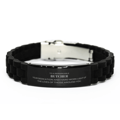 Remarkable Butcher Gifts, Your dedication and hard work, Inspirational Birthday Christmas Unique Black Glidelock Clasp Bracelet For Butcher, Coworkers, Men, Women, Friends - Mallard Moon Gift Shop