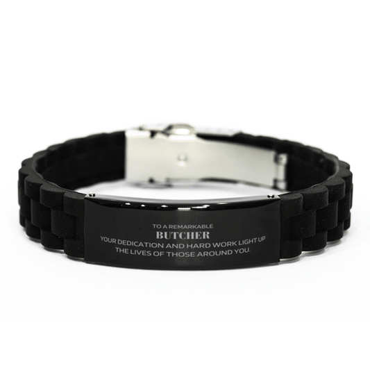 Remarkable Butcher Gifts, Your dedication and hard work, Inspirational Birthday Christmas Unique Black Glidelock Clasp Bracelet For Butcher, Coworkers, Men, Women, Friends - Mallard Moon Gift Shop