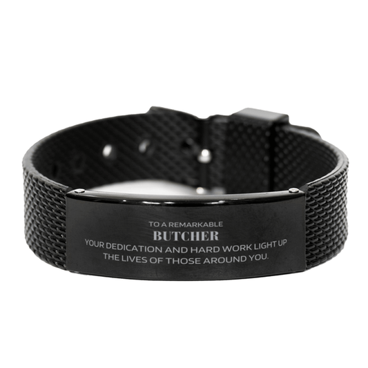Remarkable Butcher Gifts, Your dedication and hard work, Inspirational Birthday Christmas Unique Black Shark Mesh Bracelet For Butcher, Coworkers, Men, Women, Friends - Mallard Moon Gift Shop