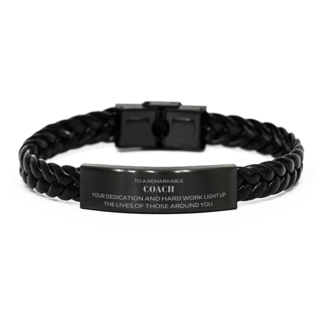 Remarkable Coach Gifts, Your dedication and hard work, Inspirational Birthday Christmas Unique Braided Leather Bracelet For Coach, Coworkers, Men, Women, Friends