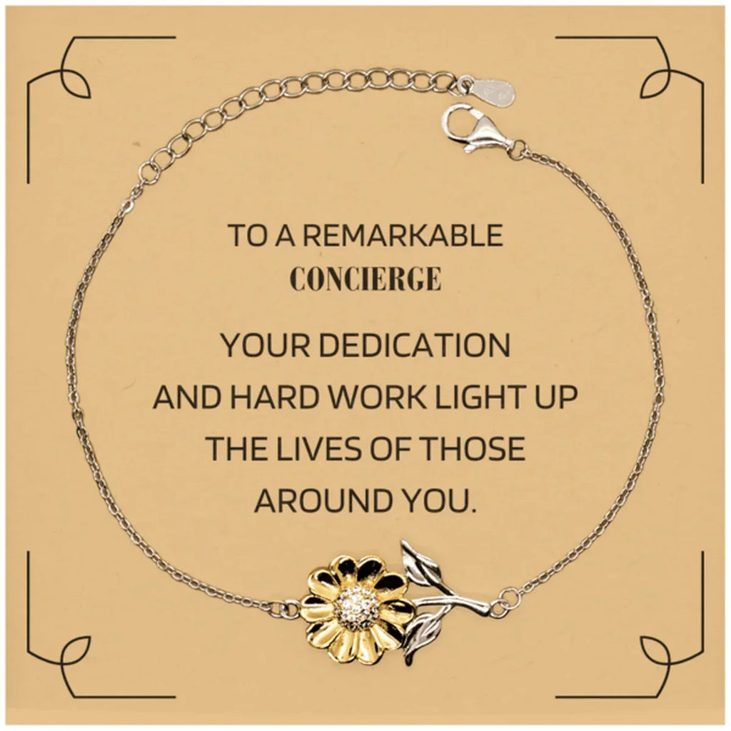 Remarkable Concierge Gifts, Your dedication and hard work, Inspirational Birthday Christmas Unique Sunflower Bracelet For Concierge, Coworkers, Men, Women, Friends