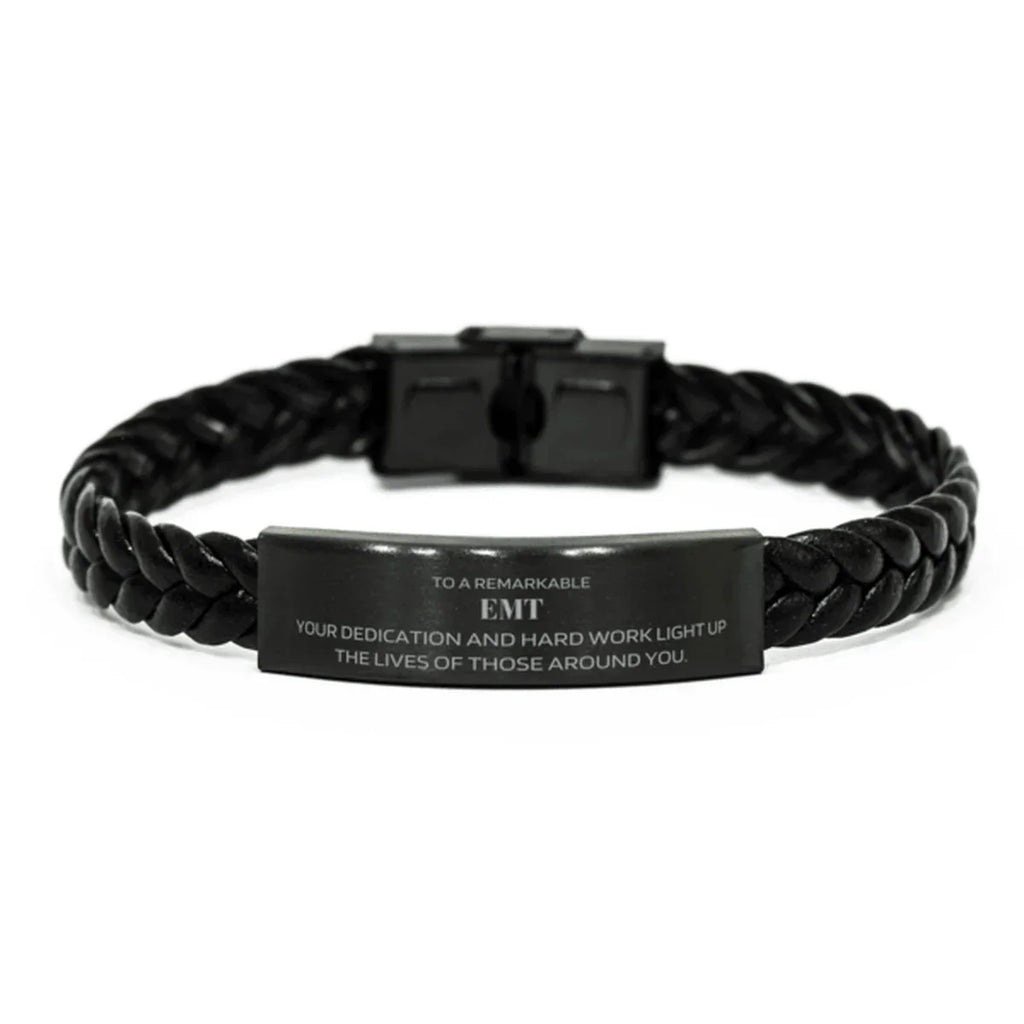 Remarkable EMT Gifts, Your dedication and hard work, Inspirational Birthday Christmas Unique Braided Leather Bracelet For EMT, Coworkers, Men, Women, Friends