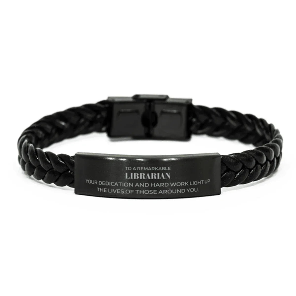 Remarkable Librarian Gifts, Your dedication and hard work, Inspirational Birthday Christmas Unique Braided Leather Bracelet For Librarian, Coworkers, Men, Women, Friends