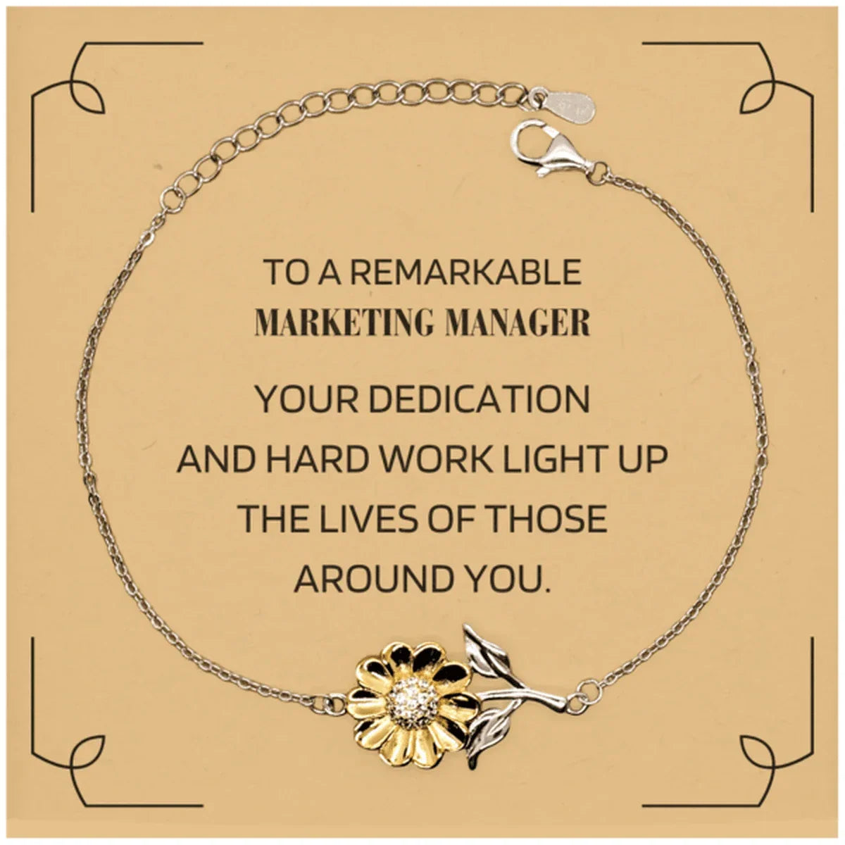 Remarkable Marketing Manager Gifts, Your dedication and hard work, Inspirational Birthday Christmas Unique Sunflower Bracelet For Marketing Manager, Coworkers, Men, Women, Friends