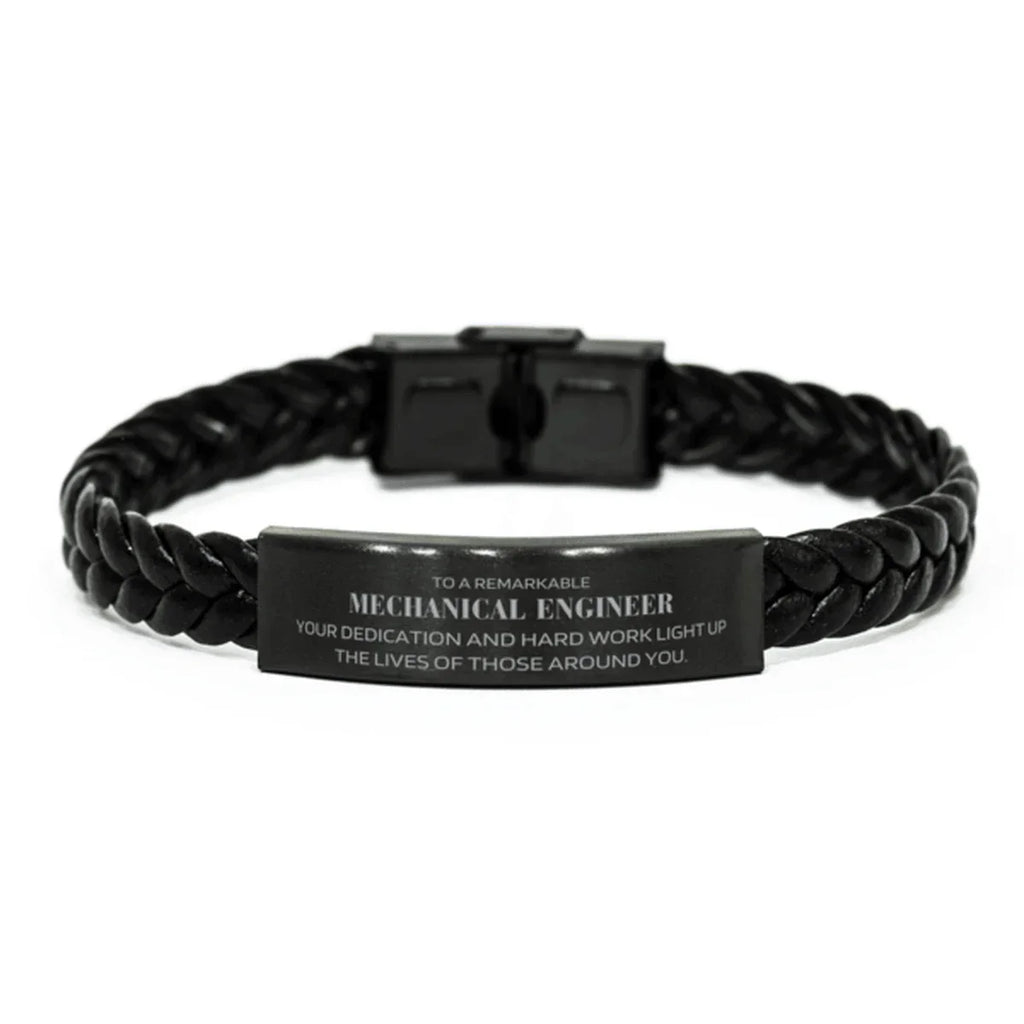 Remarkable Mechanical Engineer Gifts, Your dedication and hard work, Inspirational Birthday Christmas Unique Braided Leather Bracelet For Mechanical Engineer, Coworkers, Men, Women, Friends