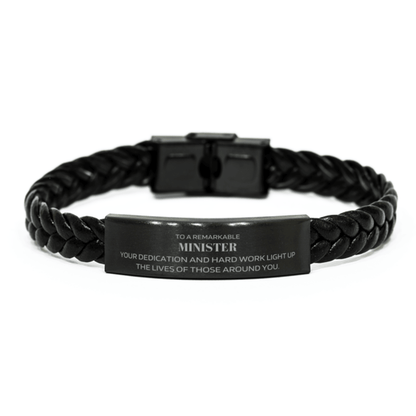 Remarkable Minister Gifts, Your dedication and hard work, Inspirational Birthday Christmas Unique Braided Leather Bracelet For Minister, Coworkers, Men, Women, Friends - Mallard Moon Gift Shop