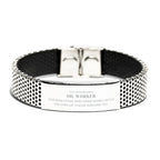 Oil Worker Silver Stainless Steel Mesh Bracelet – Engraved Inspirational Gift for Men – Adjustable Mesh Wristband – Durable & Rust-Resistant – Appreciation Jewelry for Oilfield Workers, Husbands, Sons & Boyfriends