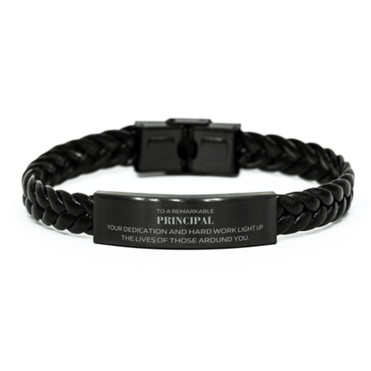 Remarkable Principal Gifts, Your dedication and hard work, Inspirational Birthday Christmas Unique Braided Leather Bracelet For Principal, Coworkers, Men, Women, Friends - Mallard Moon Gift Shop
