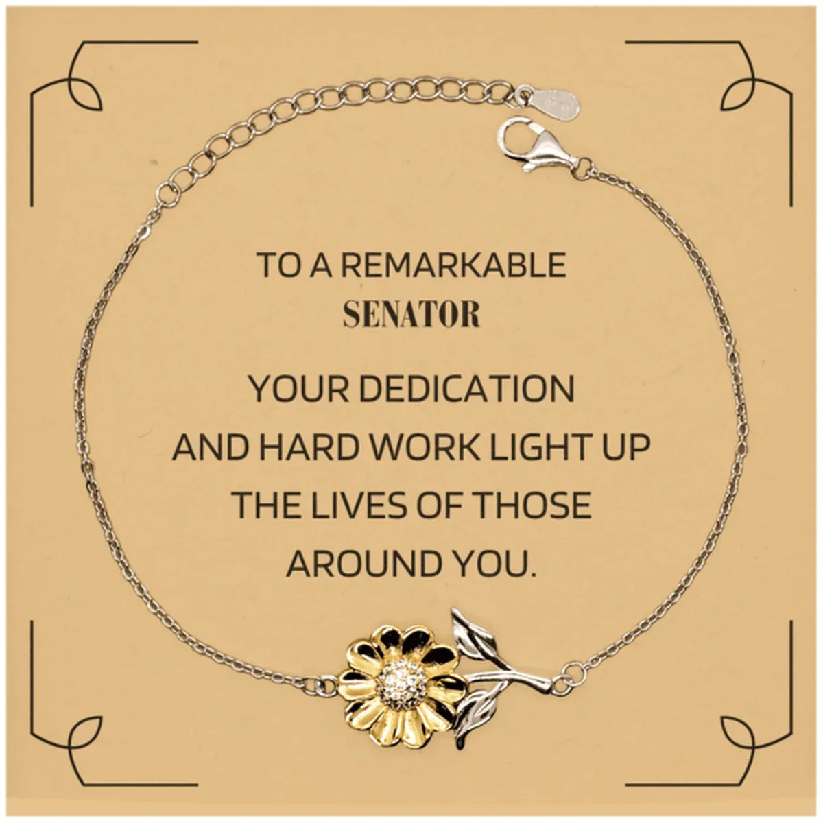 Senator Sunflower Bracelet – Sterling Silver & 18k Gold-Plated Pendant with Gift Box & Message Card – Thoughtful Appreciation Gift for Women in Public Service