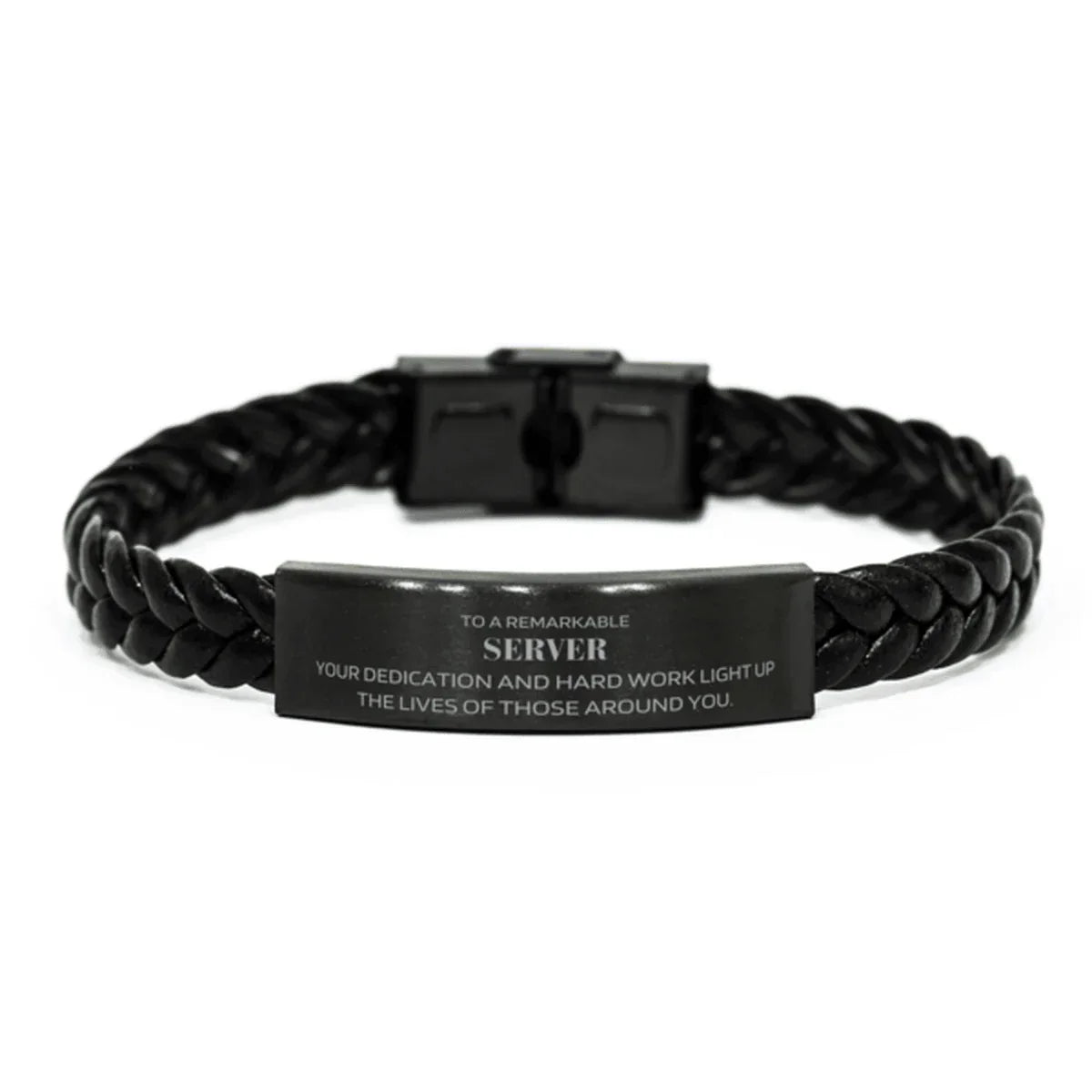 Remarkable Server Gifts, Your dedication and hard work, Inspirational Birthday Christmas Unique Braided Leather Bracelet For Server, Coworkers, Men, Women, Friends
