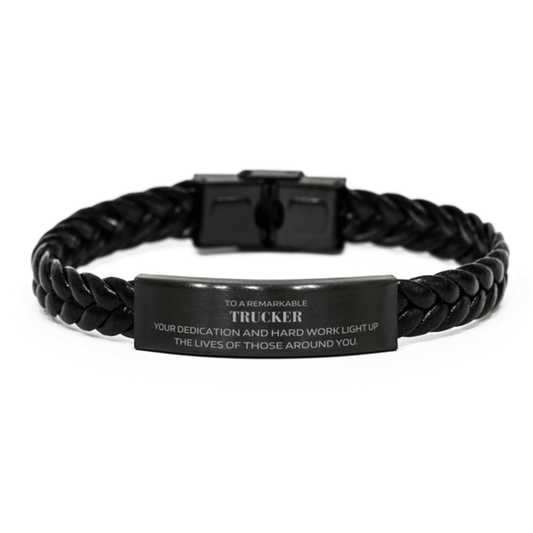 Remarkable Trucker Gifts, Your dedication and hard work, Inspirational Birthday Christmas Unique Braided Leather Bracelet For Trucker, Coworkers, Men, Women, Friends - Mallard Moon Gift Shop