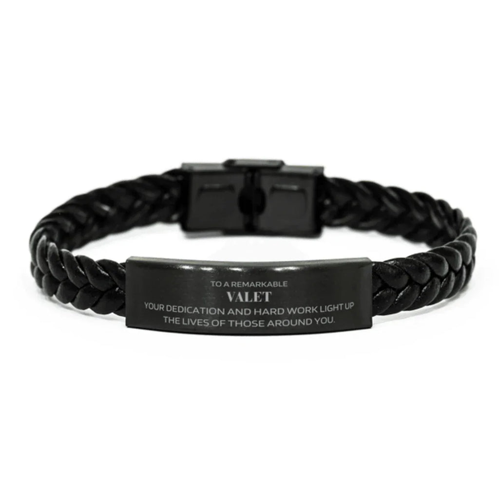 Remarkable Valet Gifts, Your dedication and hard work, Inspirational Birthday Christmas Unique Braided Leather Bracelet For Valet, Coworkers, Men, Women, Friends