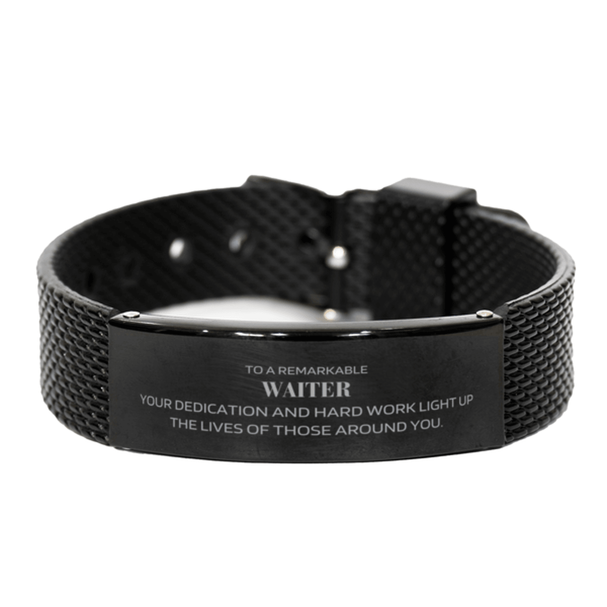 Remarkable Waiter Gifts, Your dedication and hard work, Inspirational Birthday Christmas Unique Black Shark Mesh Bracelet For Waiter, Coworkers, Men, Women, Friends - Mallard Moon Gift Shop