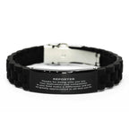 Reporter Black Glidelock Clasp Engraved Bracelet - Thanks for being who you are - Birthday Christmas Jewelry Gifts Coworkers Colleague Boss