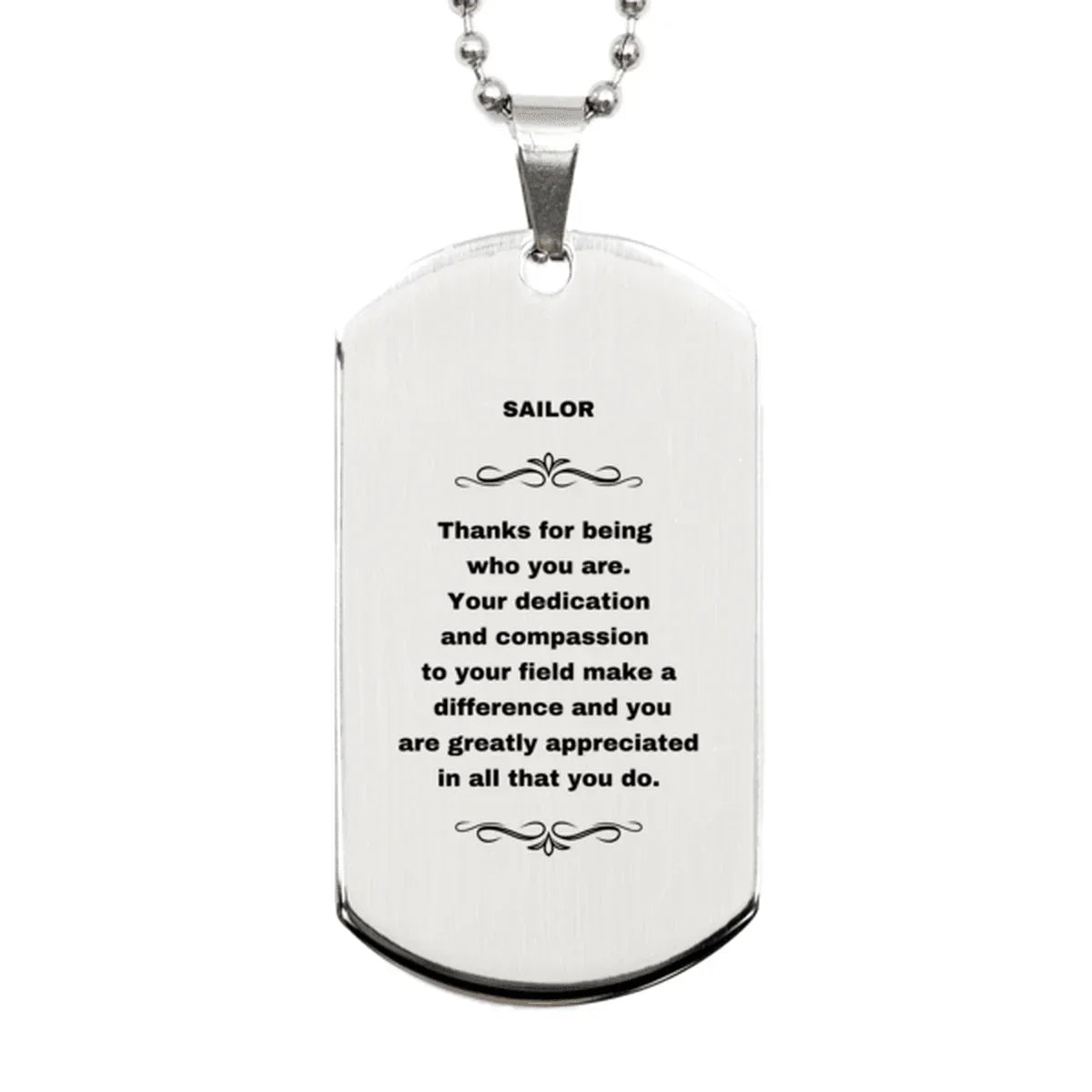 Sailor Silver Dog Tag Engraved Necklace - Thanks for being who you are - Birthday Christmas Jewelry Gifts Coworkers Colleague Boss
