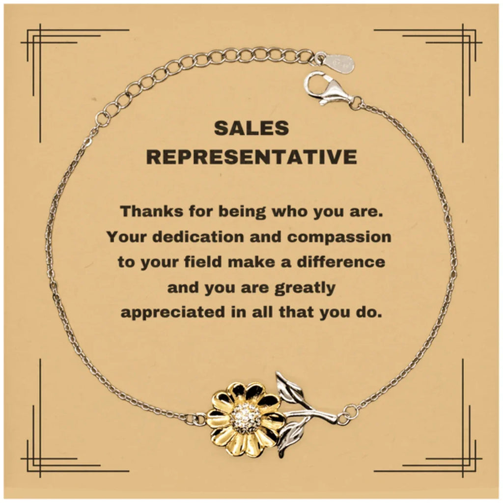 Sales Representative Sunflower Bracelet - Thanks for being who you are - Birthday Christmas Jewelry Gifts Coworkers Colleague Boss