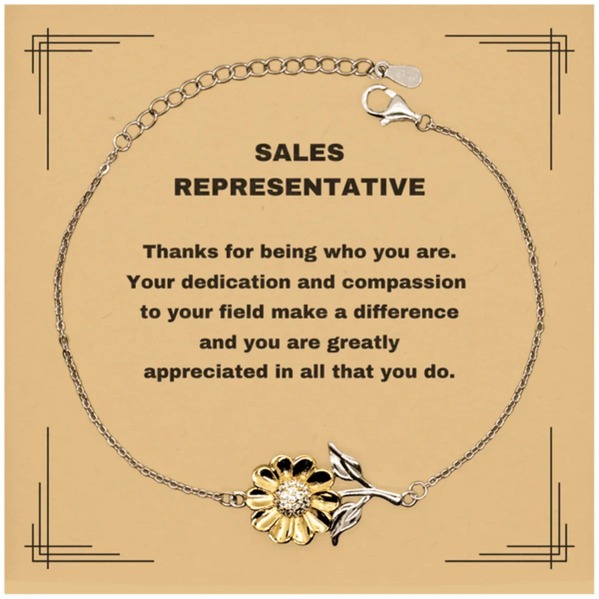 Sales Representative Sunflower Bracelet - Thanks for being who you are - Birthday Christmas Jewelry Gifts Coworkers Colleague Boss