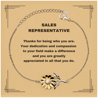 Sales Representative Sunflower Bracelet - Thanks for being who you are - Birthday Christmas Jewelry Gifts Coworkers Colleague Boss - Mallard Moon Gift Shop