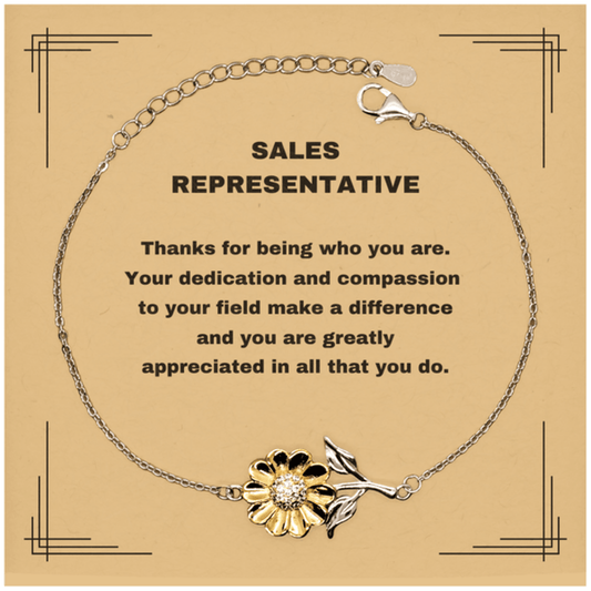 Sales Representative Sunflower Bracelet - Thanks for being who you are - Birthday Christmas Jewelry Gifts Coworkers Colleague Boss - Mallard Moon Gift Shop